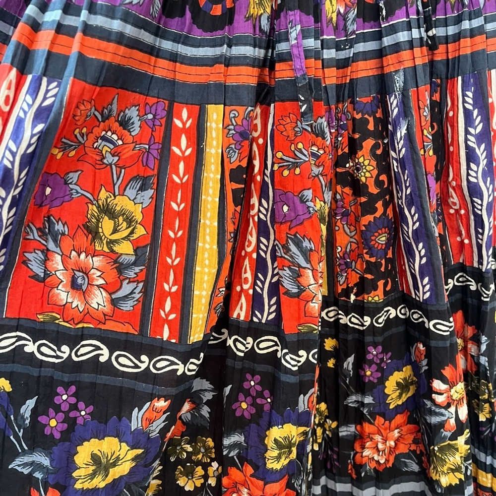 Vintage 100% cotton maxi skirt bold floral print boho L - Picture 7 of 11